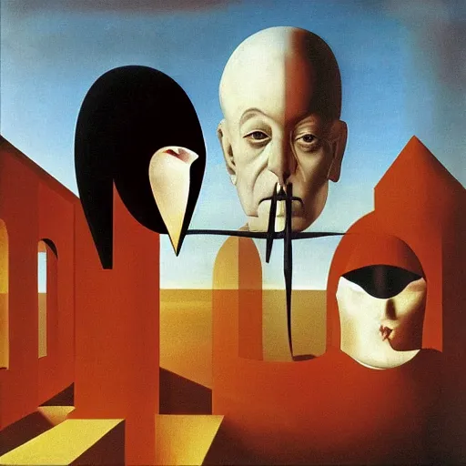 Prompt: the cardinality of the continuum painted by Dali and Magritte