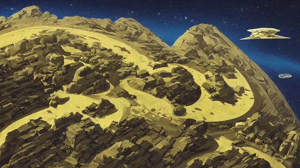 Image similar to artwork in the style of chesley bonestell and in the style of joseph yoakum.