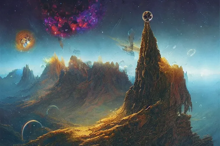 Prompt: beautiful landscape at the end of the universe, vibrant, by greg rutkowski, by karol bak, by jeffrey smith