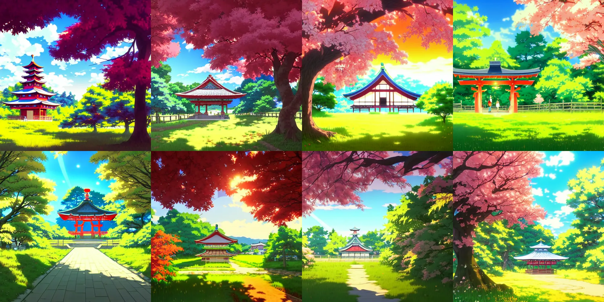 Prompt: visual novel scenery anime background photo still film anime shikishi, a shrine torii with apple trees and village house, ultradetailed beautiful by ilya kuvshinov yoshinari yoh makoto shinkai katsura masakazu kyoani, joyous wide memorable, crisp and sharp cel shade ambient light n