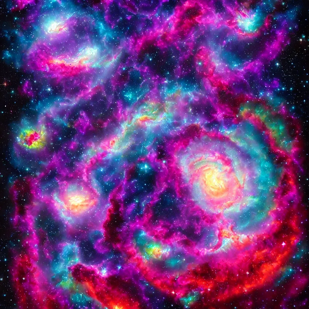 Prompt: a beautiful vibrant iridescent flowing nebulas, spiritual science, divinity, utopian, by david a. hardy, hana yata, kinkade, lisa frank,