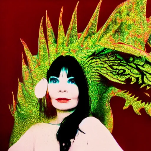 Image similar to a dragon inspired by bjork photographed by andy warhol