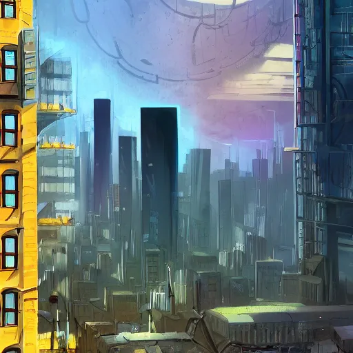 Image similar to Dystopian City with Sunshaft and bloom