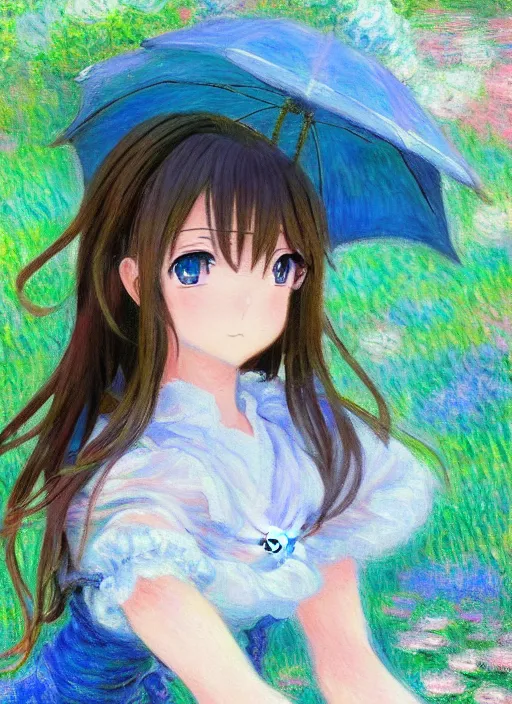 Prompt: an extremely cute girl, very anime, trending artwork, 4 k, anime painter studio, an impressionist style by claude monet