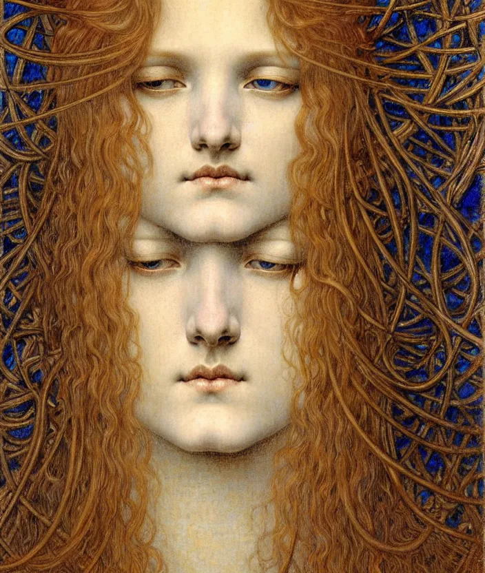 Image similar to detailed realistic beautiful young medieval queen face portrait by jean delville, gustave dore and marco mazzoni, art nouveau, symbolist, visionary, gothic, pre - raphaelite. horizontal symmetry