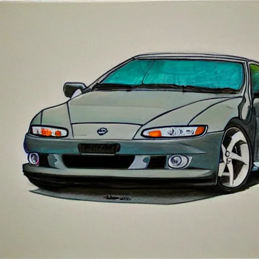 Prompt: detailed sketch, 2002 Nissan S15,