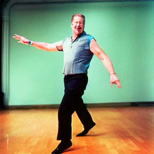 Prompt: Al Gore dancing his heart out. CineStill