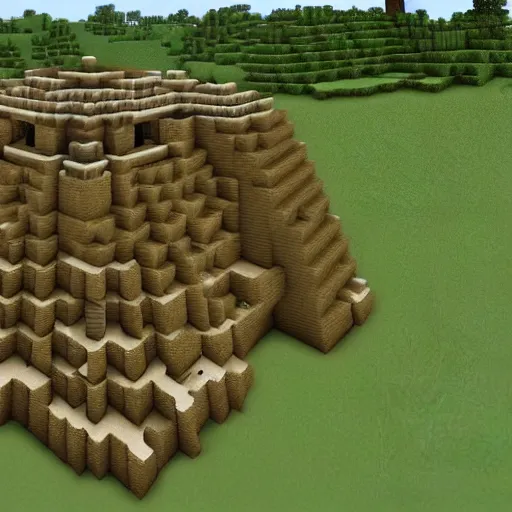 Image similar to a minecraft village, by frank lloyd wright