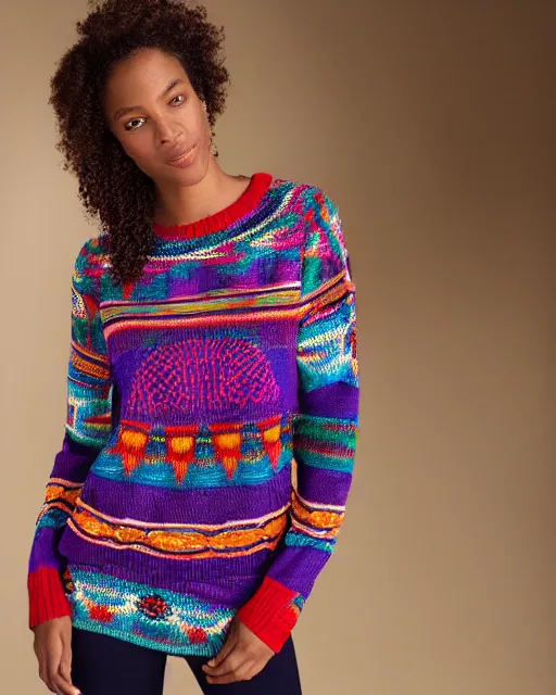 Image similar to new colorful coogi sweater with intricate woven patterns