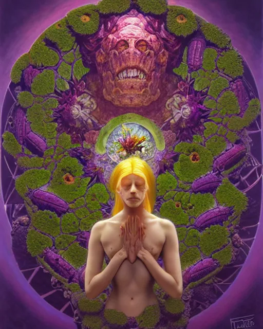 Prompt: the platonic ideal of flowers, rotting, insects and praying of cletus kasady carnage thanos nazgul doctor manhattan chtulu mandelbulb ponyo lichen mandala davinci heavy rain the witcher, d & d, fantasy, ego death, decay, dmt, psilocybin, art by artgerm and greg rutkowski and alphonse mucha