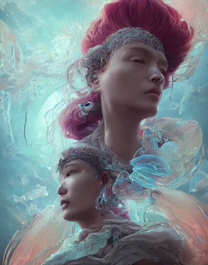 Image similar to goddess portrait. jellyfish phoenix head. intricate artwork by Tooth Wu and wlop and beeple. octane render, trending on artstation, greg rutkowski very coherent symmetrical artwork. cinematic, hyper realism, high detail, octane render, 8k, matte painting, peter mohrbacher, 3d