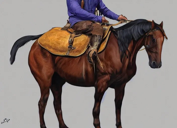 Prompt: concept art of stallion with an algie, carrying a saddle bag, digital art, photo realistic, highly detailed