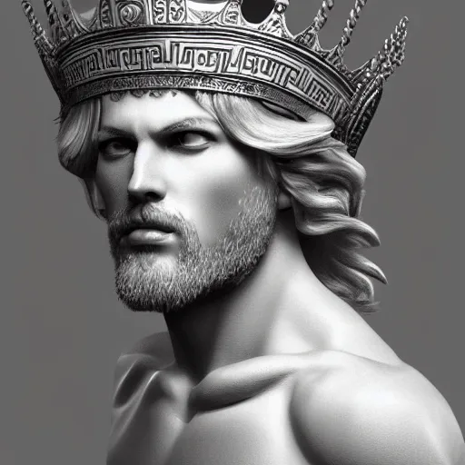 Image similar to portrait of a radiant greek mythology god, jewelry, crown, confident, handsome, stunning, dramatic lighting, detailed, very realistic, trending on Artstation, Cgsociety