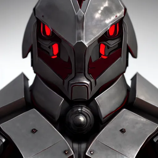 Image similar to A knight in gunmetal grey mecha armor with red trim, bust portrait, art by Eugenia firs ArtStation, Octane render, intricate detail, smooth, sharp focus,