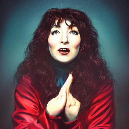Prompt: A hyper real comic book style portait painting of Kate Bush in the center of the universe, unreal 5, hyperrealistic, octane render, cosplay, RPG portrait, dynamic lighting