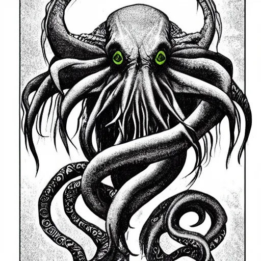 Image similar to Cthulhu by Kentaro Miura, highly detailed, black and white