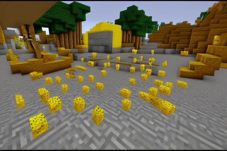 Prompt: gang of lemons in minecraft, backrooms, cat