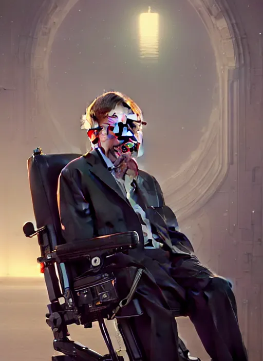 Image similar to highly detailed portrait stephen hawking in gta v, stephen bliss, unreal engine, fantasy art by greg rutkowski, loish, rhads, ferdinand knab, makoto shinkai and lois van baarle, ilya kuvshinov, rossdraws, tom bagshaw, global illumination, radiant light, detailed and intricate environment