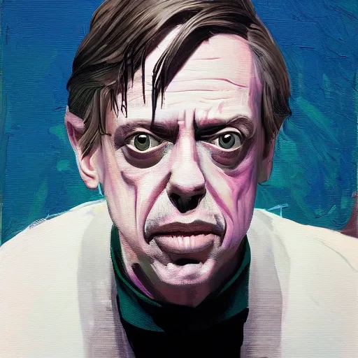 Image similar to Steve Buscemi, painted by Martine Johanna and Rafael Albuquerque, detailed brushstrokes