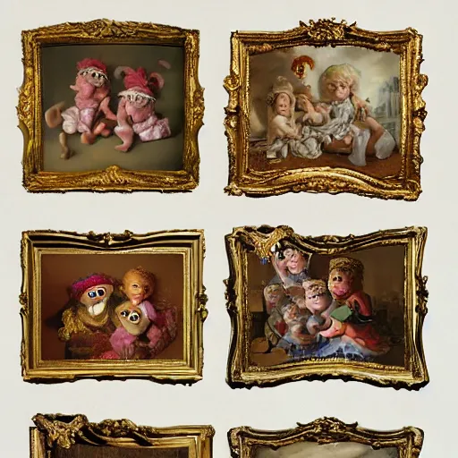 Image similar to muppet babies during the baroque era, highly detailed, color restoration, high - res