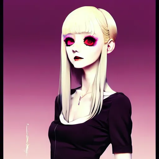 Image similar to a beautiful slim shy blonde goth girl ignores you, art by ilya kuvshinov and lois van baarle and ross tran and range murata and artgerm and andy warhol, norman rockwell, digital art, highly detailed, profile picture, intricate, sharp focus, mystical trending on artstation hq, deviantart, pinterest, unreal engine 5, 4 k uhd image