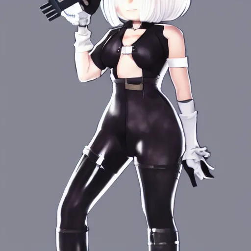 Prompt: full body portrait of 2B nier automata as trump wearing skintight clothes, trending on artstation, artstationHD, artstationHQ