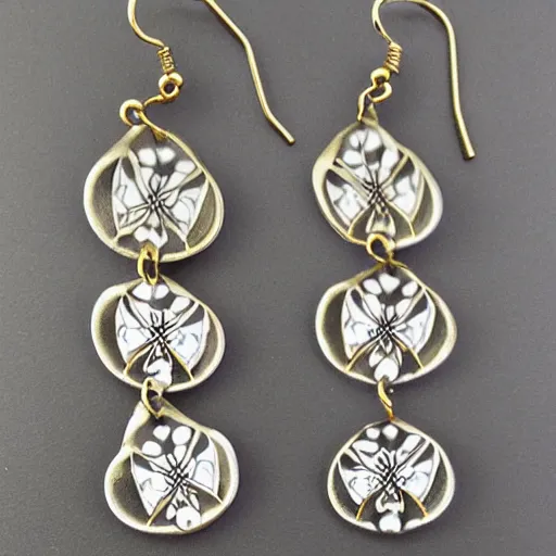 Image similar to highly detailed artnouveau earrings with porcelain ornaments