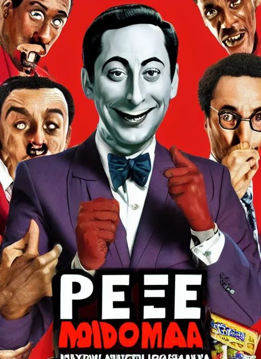 Image similar to Pee Wee Herman, Ghanaian movie poster, comedy, McDonalds, Drug dealers, highly detailed, HD, realism