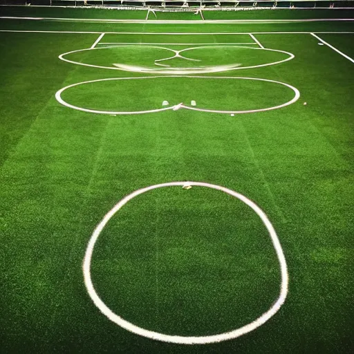 Prompt: “ a photo of two teams playing ultimate frisbee on a soccer field at night with stadium lights ”