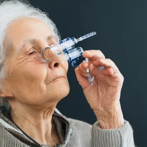 Prompt: an old woman wearing an oxygen cannula