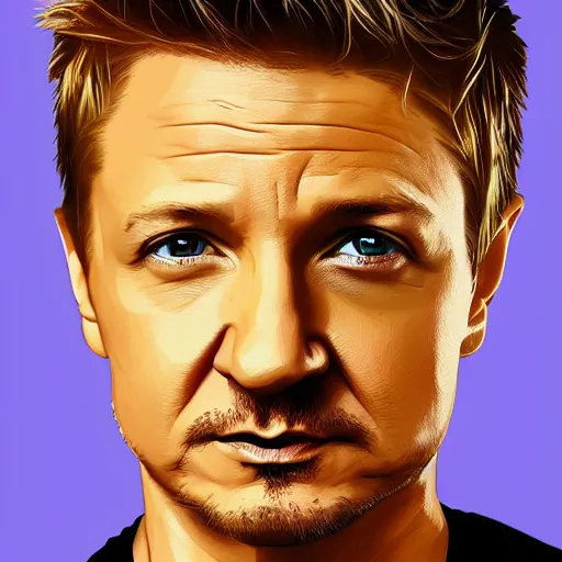 Image similar to portrait of jeremy renner, highly detailed, centered, solid color background, digital painting