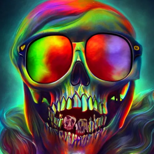 Prompt: death wearing rainbow sunglasses, fantasy art