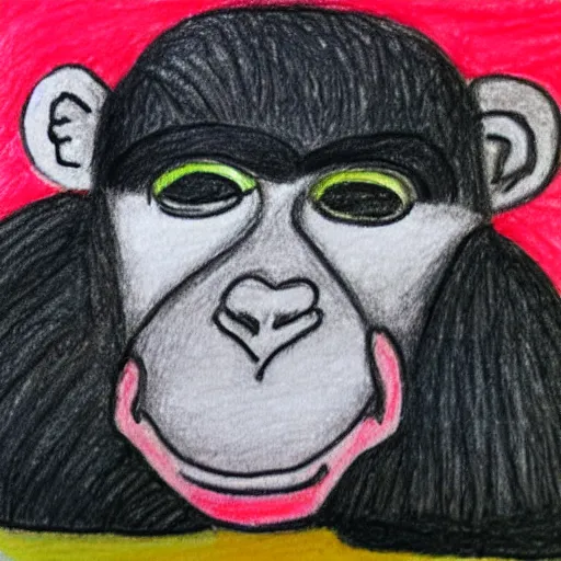 Prompt: poor drawing of a monkey done by a 7 year, crayon drawing