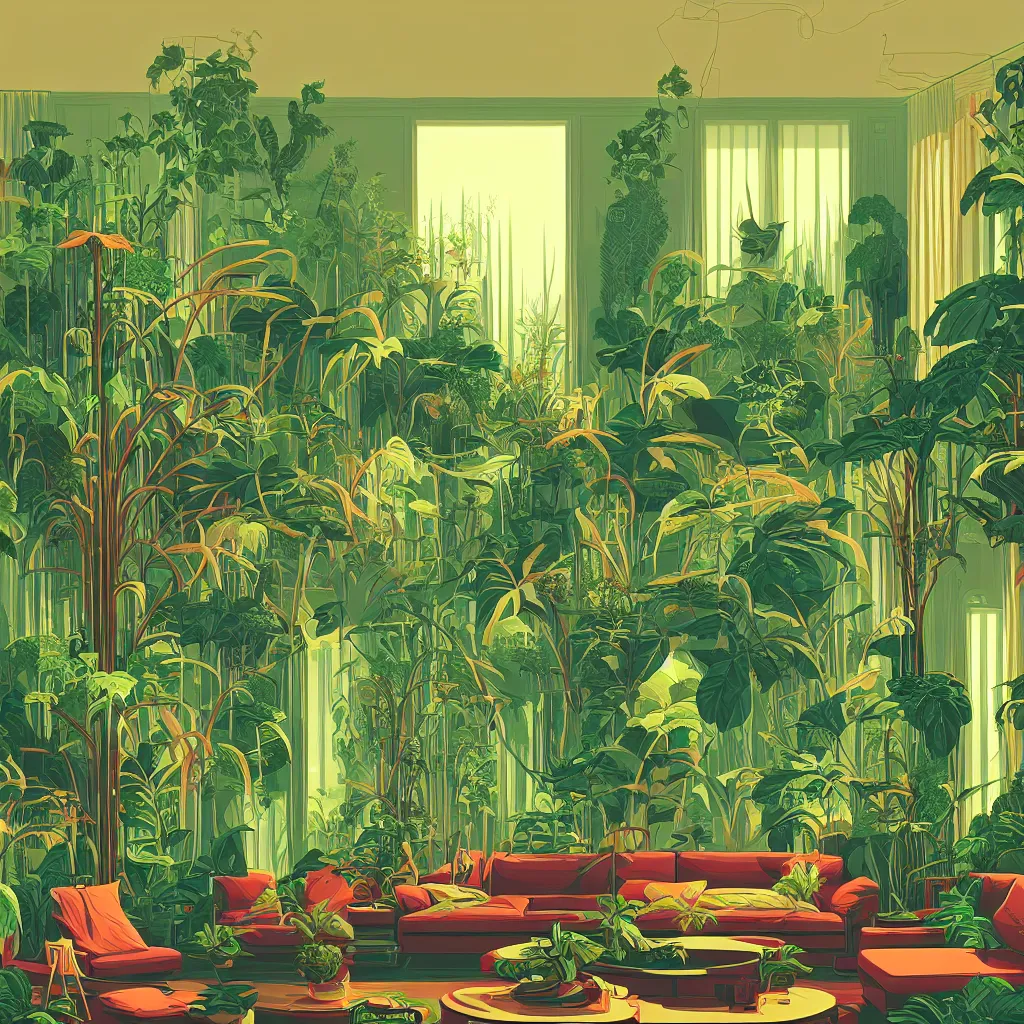 Image similar to luxury living room full of plants and trees by kilian eng