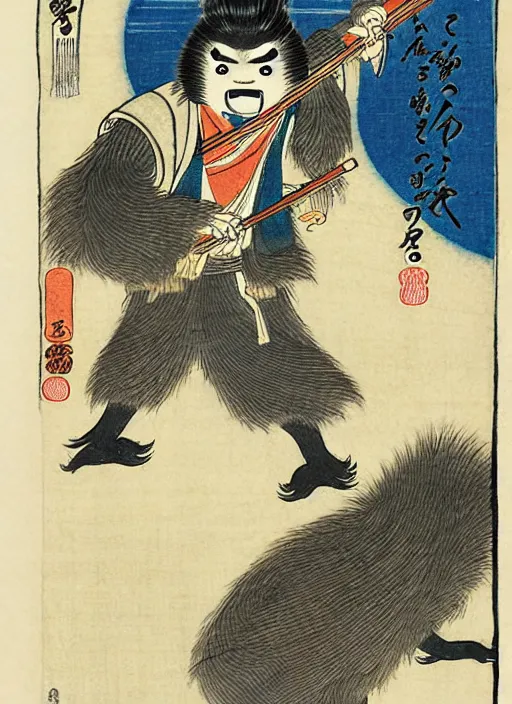 Prompt: a wookie as a yokai illustrated by kawanabe kyosai and toriyama sekien