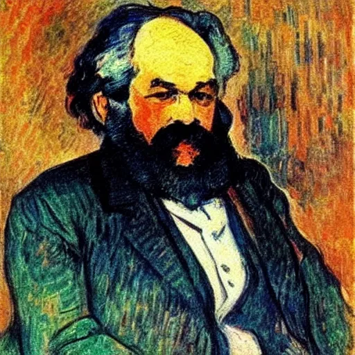 Image similar to beautiful post - impressionist painting portrait of karl marx by, henri de toulouse - lautrec, camille pissarro, paul cezanne, henri rousseau, vincent van gogh, henri - edmond