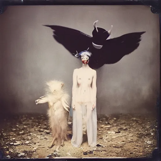 Image similar to kodak portra 4 0 0, wetplate, photo of a surreal artsy dream scene, horror, animal, carneval, grotesque, photographed by paolo roversi style