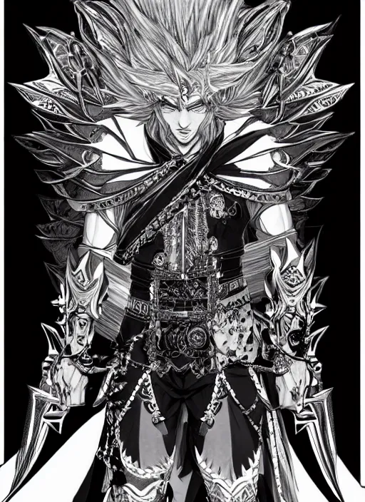 Prompt: Full body portrait of god with silver hair, half man half wolf, wearing ornate attire. In style of Yoji Shinkawa and Hyung-tae Kim, trending on ArtStation, dark fantasy, great composition, concept art, highly detailed, dynamic pose.