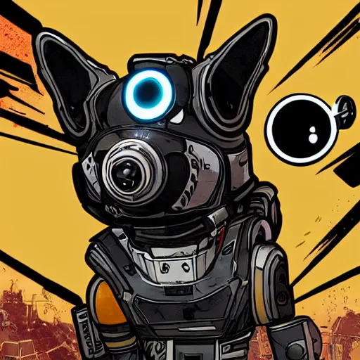 Image similar to cyborg corgi with one robotic eye that looks like it is from Borderlands and by Feng Zhu and Loish and Laurie Greasley, Victo Ngai, Andreas Rocha, John Harris