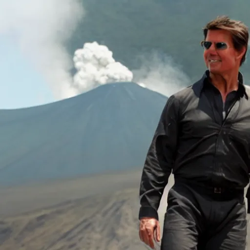 Prompt: tom cruise jumping in to a volcano for his latest movie, cinematic