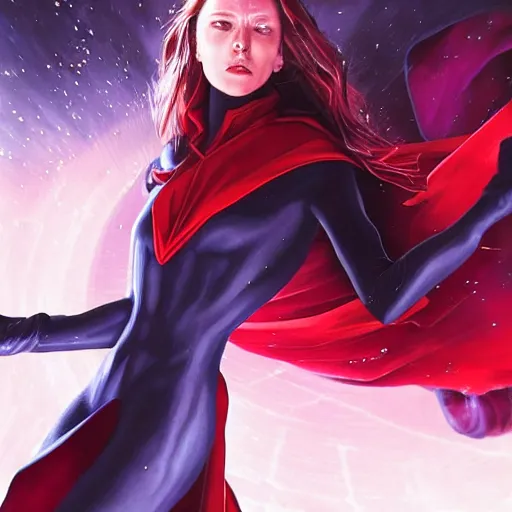 Image similar to scarlet witch going ultra instinct mode, artstation hall of fame gallery, editors choice, #1 digital painting of all time, most beautiful image ever created, emotionally evocative, greatest art ever made, lifetime achievement magnum opus masterpiece, the most amazing breathtaking image with the deepest message ever painted, a thing of beauty beyond imagination or words