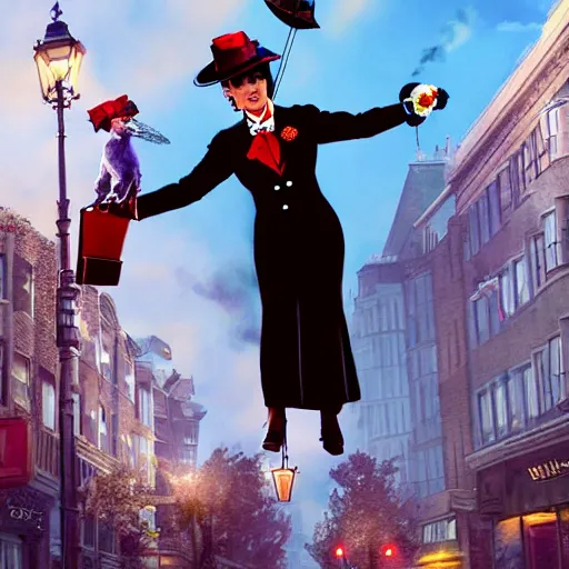 Prompt: mary poppins gta 5 cover art