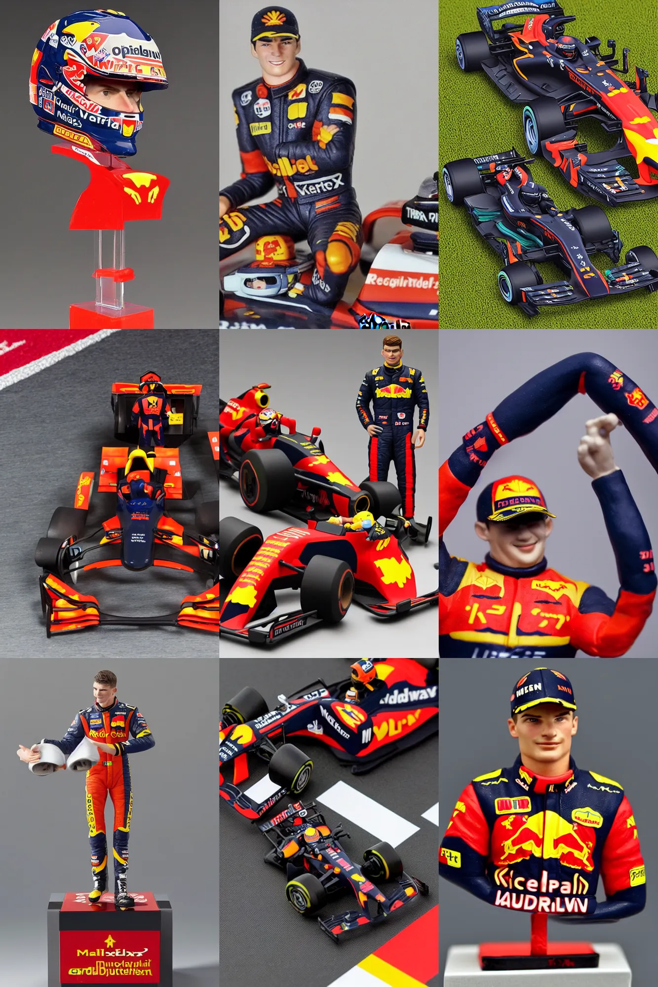Prompt: a highly detailed 3D figurine of Max Verstappen