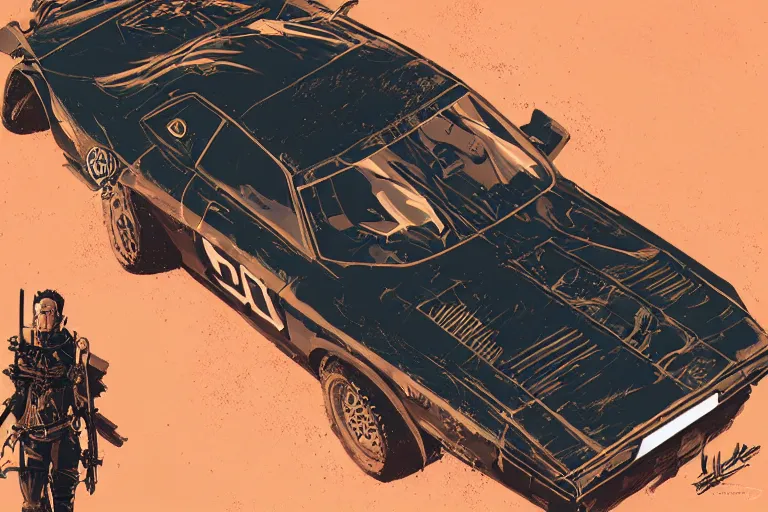 Prompt: digital illustration of mad max's sw 2 0 pursuit special, by makoto shinkai, ilya kuvshinov, lois van baarle, rossdraws, basquiat