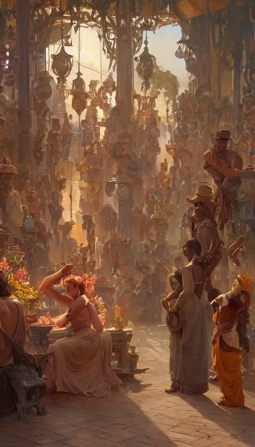 Image similar to slave market, intricate, highly detailed, digital painting, artstation, concept art, smooth, sharp focus, illustration, Unreal Engine 5, 8K, art by artgerm and greg rutkowski and alphonse mucha