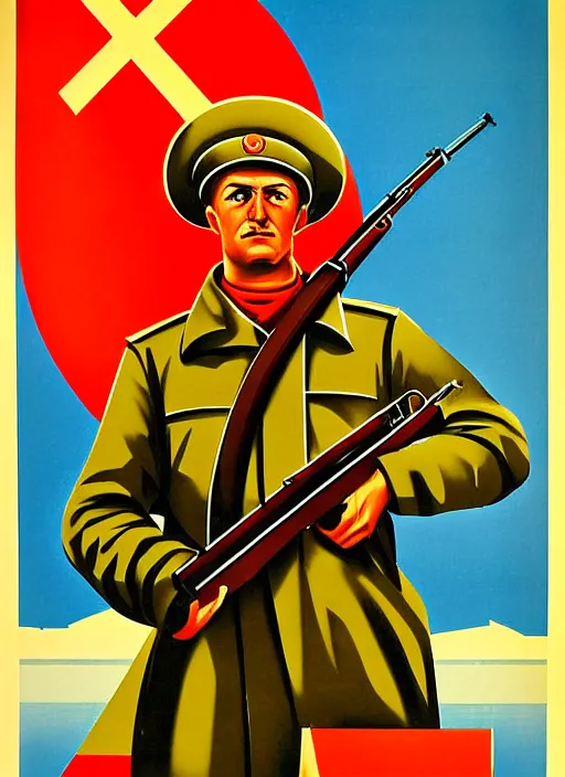 Prompt: soviet propaganda poster of a mosin - nagant, socialist realism. by alexander zelensky, viktor deni, havrylo pustoviyt