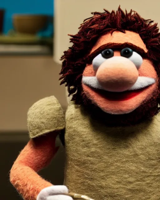 Prompt: roy anderson as a muppet. highly detailed felt. hyper real photo. 4 k.