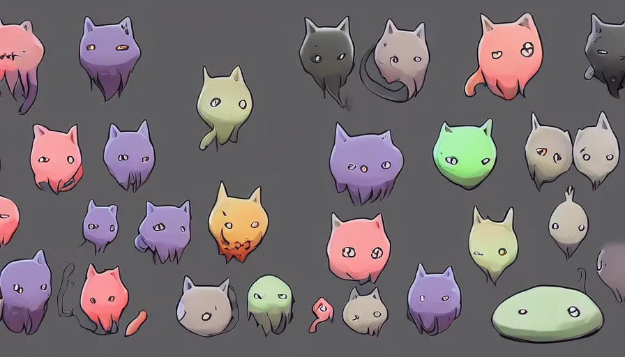 Image similar to a digital art close up portrait of black slime cat character design from concept art of slime rancher, cute black liquid black oil, ink cat character sheet, 4 k, cartoon art, stickers illustrations, beautiful avatar pictures