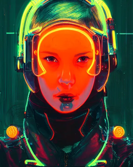 Image similar to detailed portrait Neon Operator Girl, cyberpunk futuristic neon, orange reflective puffy coat, decorated with traditional Japanese ornaments by Ismail inceoglu dragan bibin hans thoma greg rutkowski Alexandros Pyromallis Nekro Rene Maritte Illustrated, Perfect face, fine details, realistic shaded, fine-face, pretty face