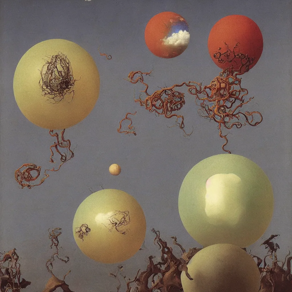 Image similar to a single colorful! ( lovecraftian ) sphere white! clear empty sky, a high contrast!! ultradetailed photorealistic painting by jan van eyck, audubon, rene magritte, agnes pelton, max ernst, walton ford, andreas achenbach, ernst haeckel, hard lighting, masterpiece